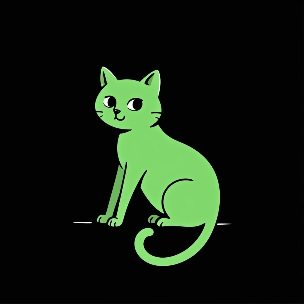green cat on black background, minimalism style emoji
