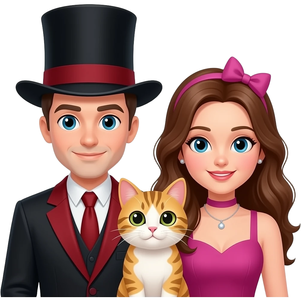 magician couple and their pet cat emoji