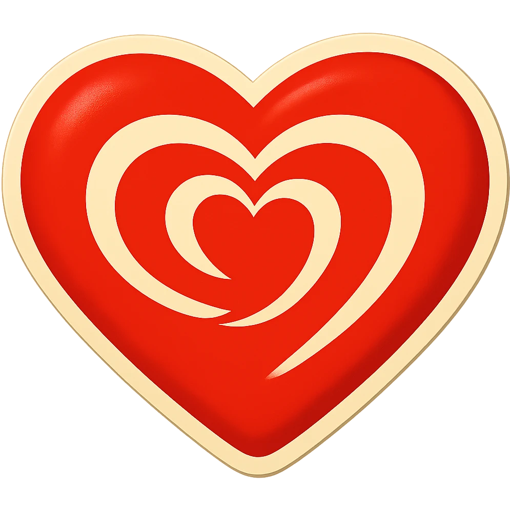 Edit Wall’s ice cream logo heart with red and white colors, smooth lines, no text. Create pulse animation frame 2 with slightly larger size. Sticker style for presentation on transparent background. emoji