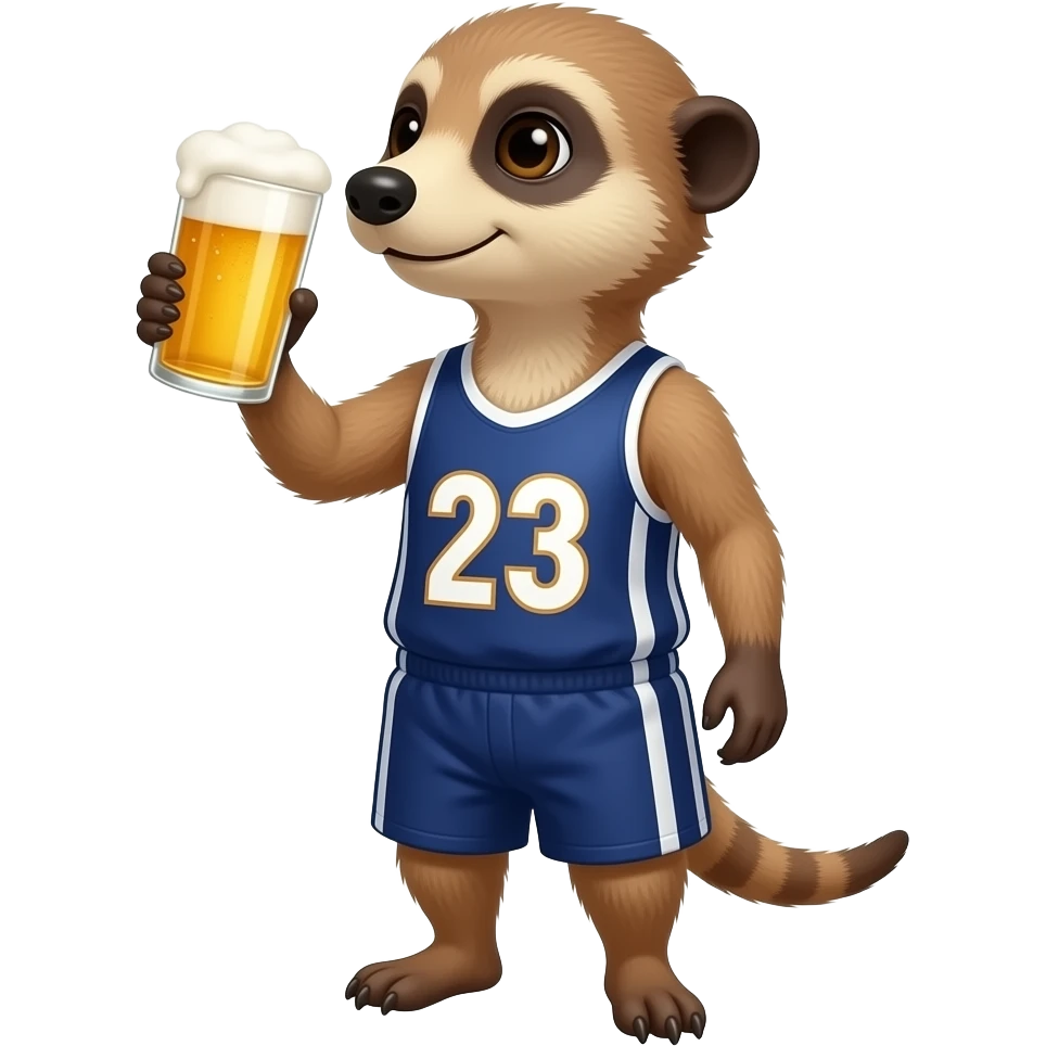 I would like to create a meerkat in netball gear (wearing number 23) drinking a beer emoji