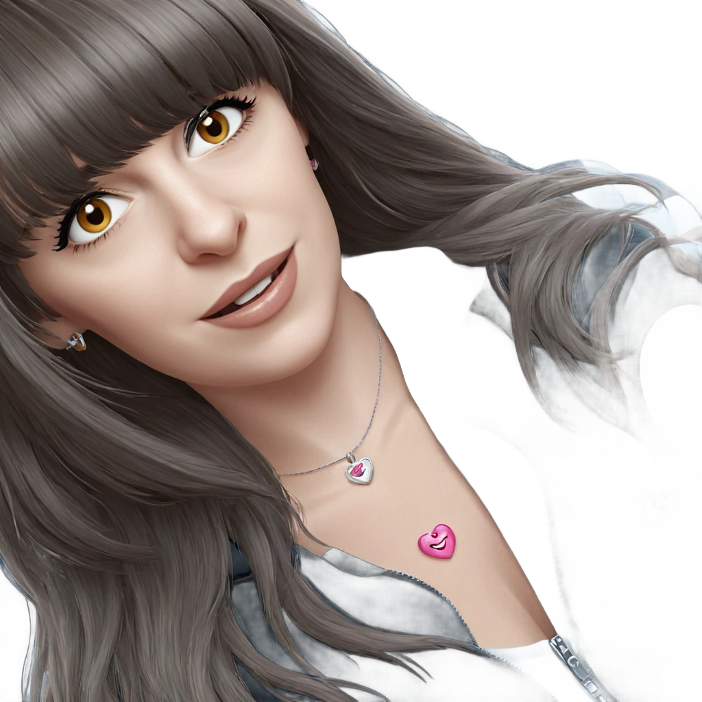 smiling girl with heart jewelry emoji