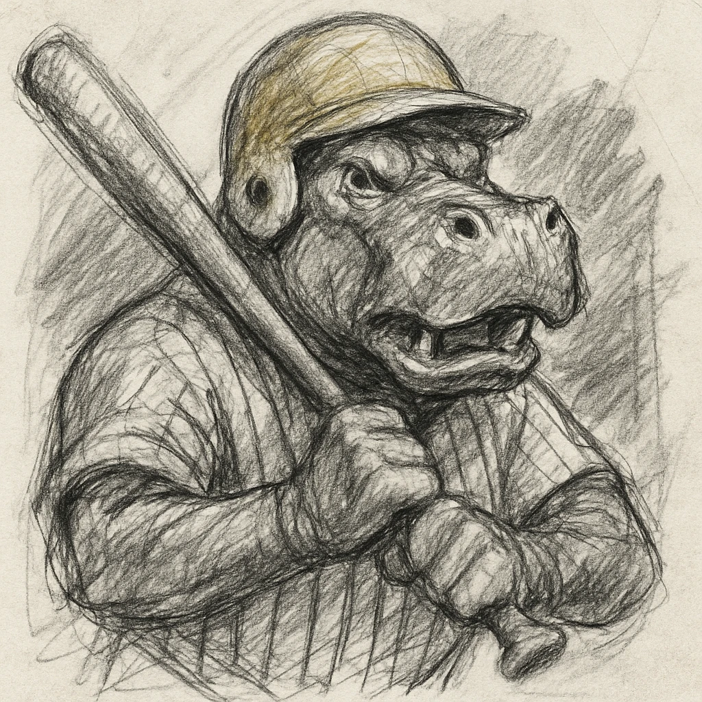 hippo holding a baseball bat, wearing a yellow helmet, pinstripes outfit emoji