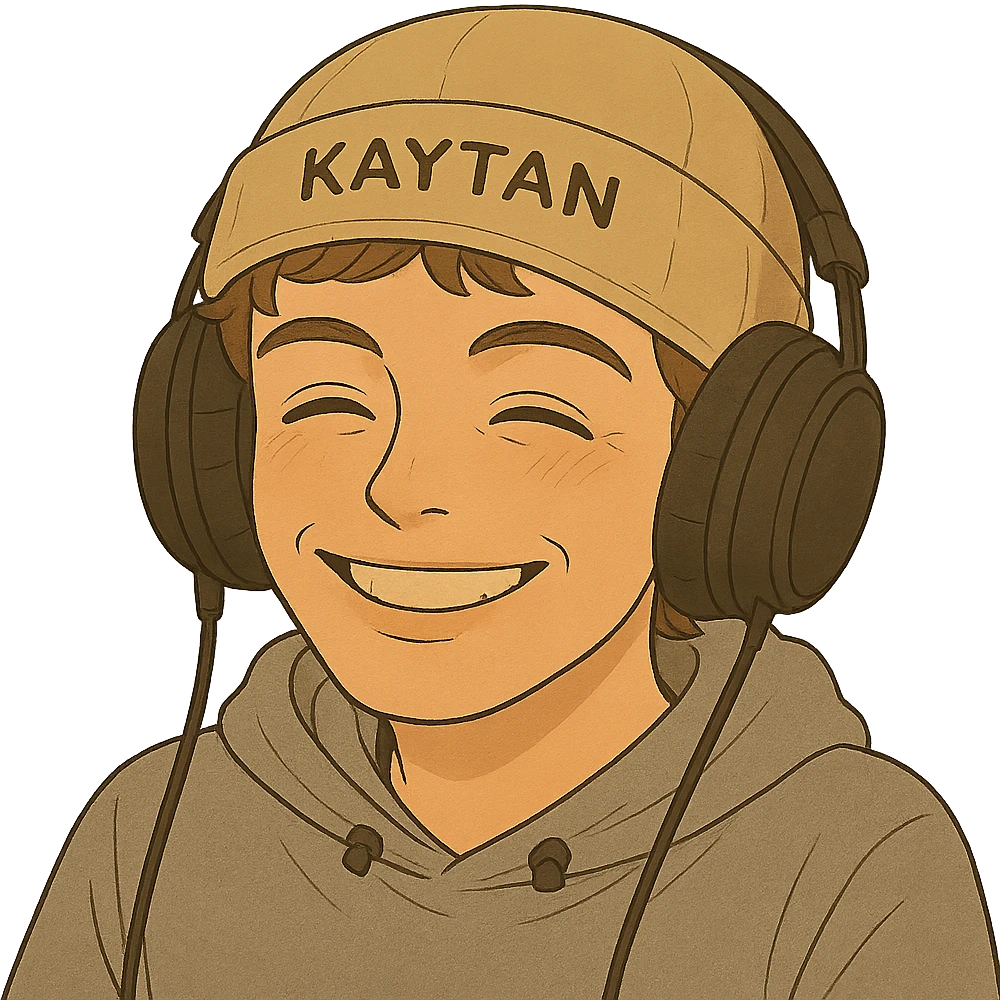 Transform this character into Ghibli style, streamer wearing a Kaytan beanie, joyful expression, transparent background, keep the facial resemblance from the photo. emoji