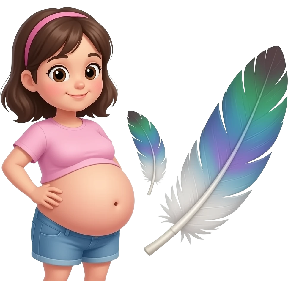 A girl with a huge bloated belly,now faces a battle with a feather that wants to tickle her bellybutton. emoji