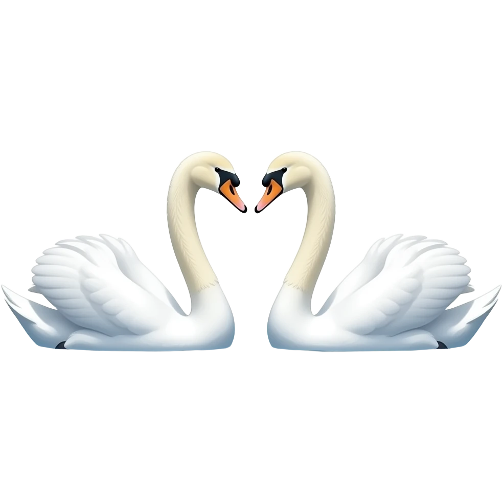 Two swans seeing each other in sea make their head full white white with the sea emoji