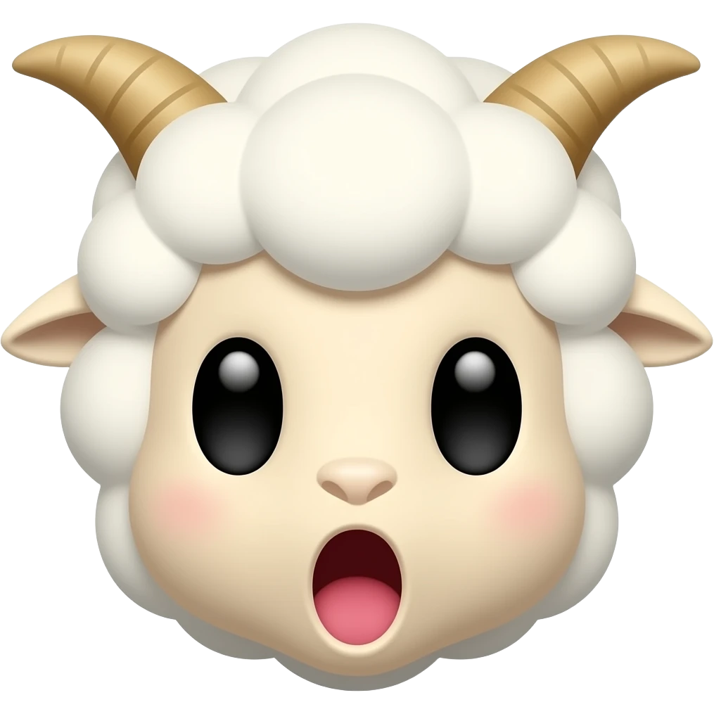 close up of cute ram with horns with mouth open in surprise emoji