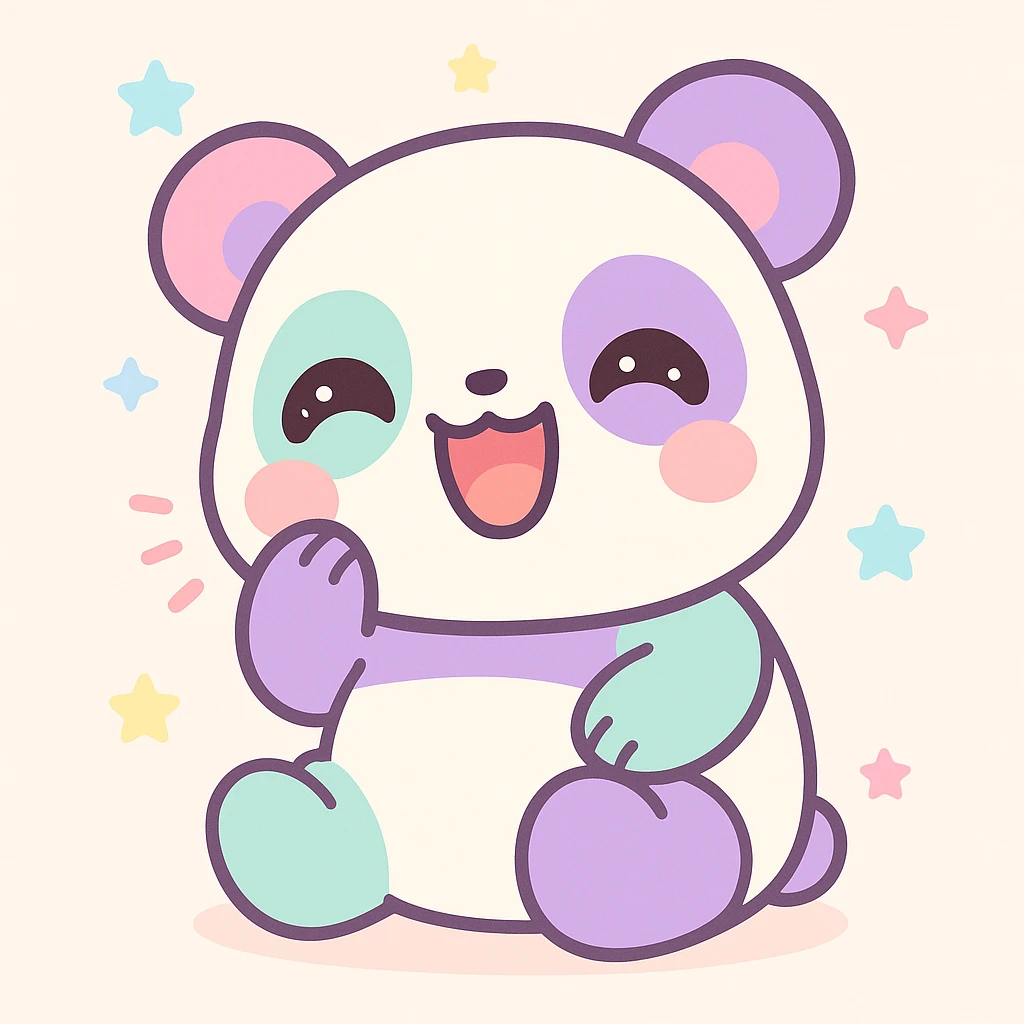 animated panda laughing, kawaii style emoji