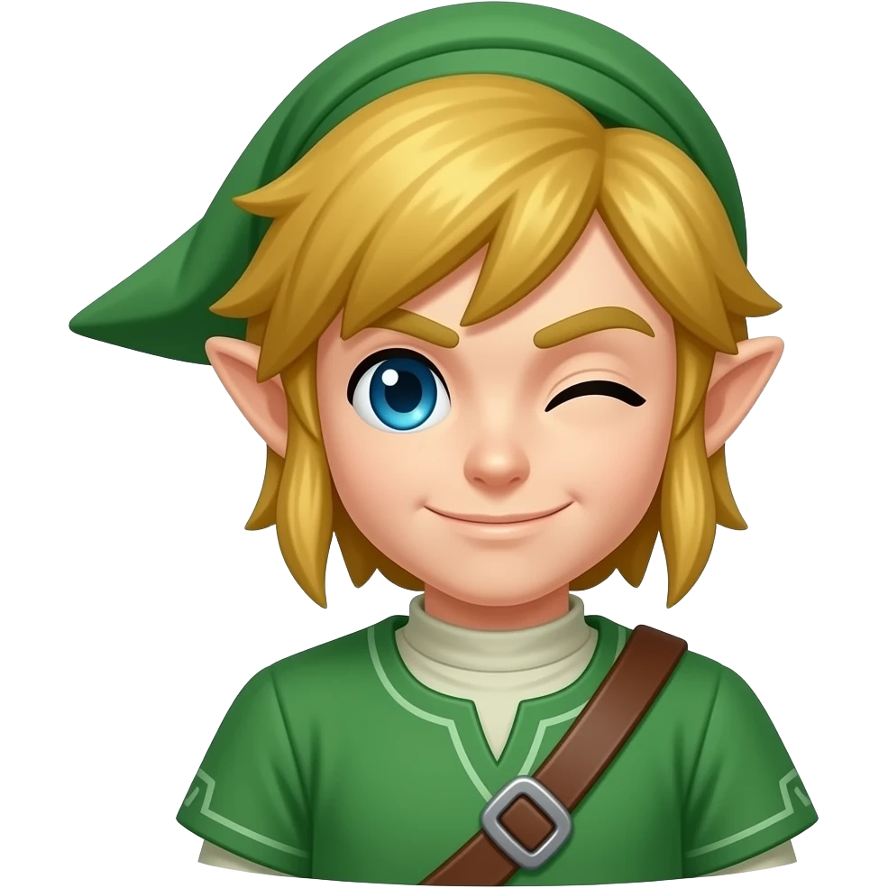 Link aus Breath of the Wild, zwinkern  rechtes Auge, grüne kleidung, mit typischer mütze emoji