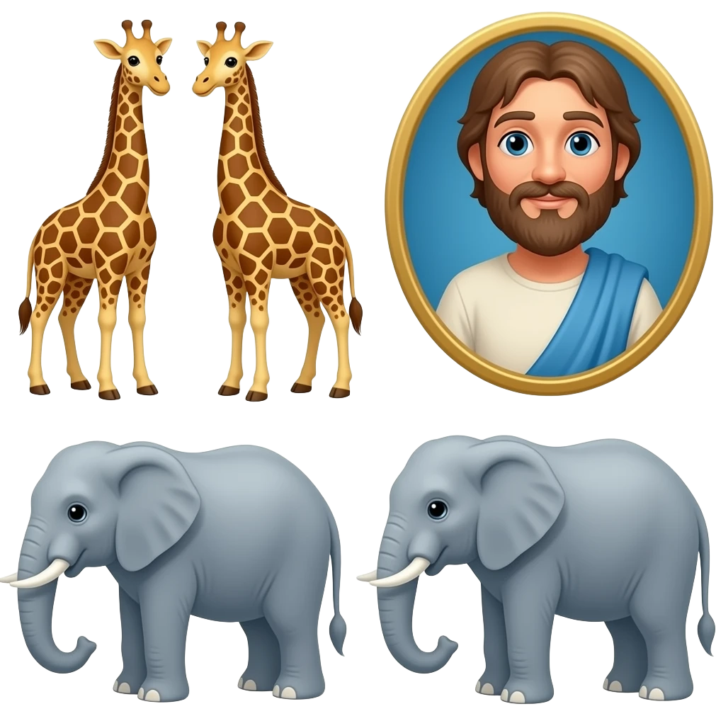 Noah’s Ark with Noah and two giraffes and two elephants emoji