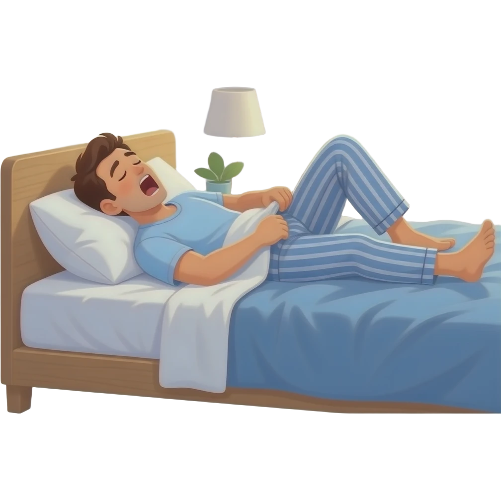 hombre acostado,bostezando,sale de la cama emoji
