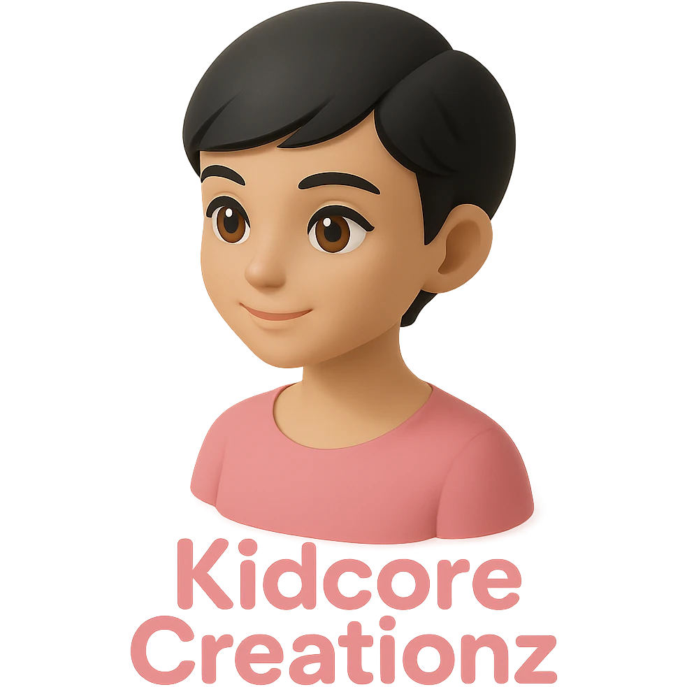 Lightskin girl with a pixie cut
pink blouse
hazel eyes
expression is smiling
Add the word Kidcore Creationz in Pink emoji