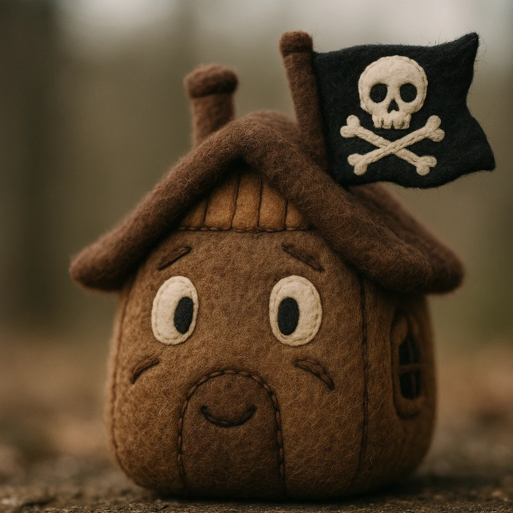 old pirate's house with skull flag emoji