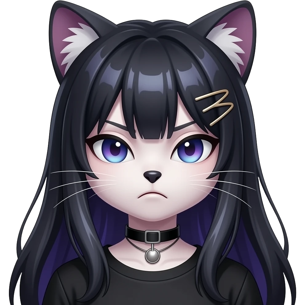 Anthro Dark Beautiful Colorful Shiny Edgy Cool Shy Grumpy FurSona Feline-Zangoose-Fakemon Long Emo Hai-bangs Vtuber Model emoji