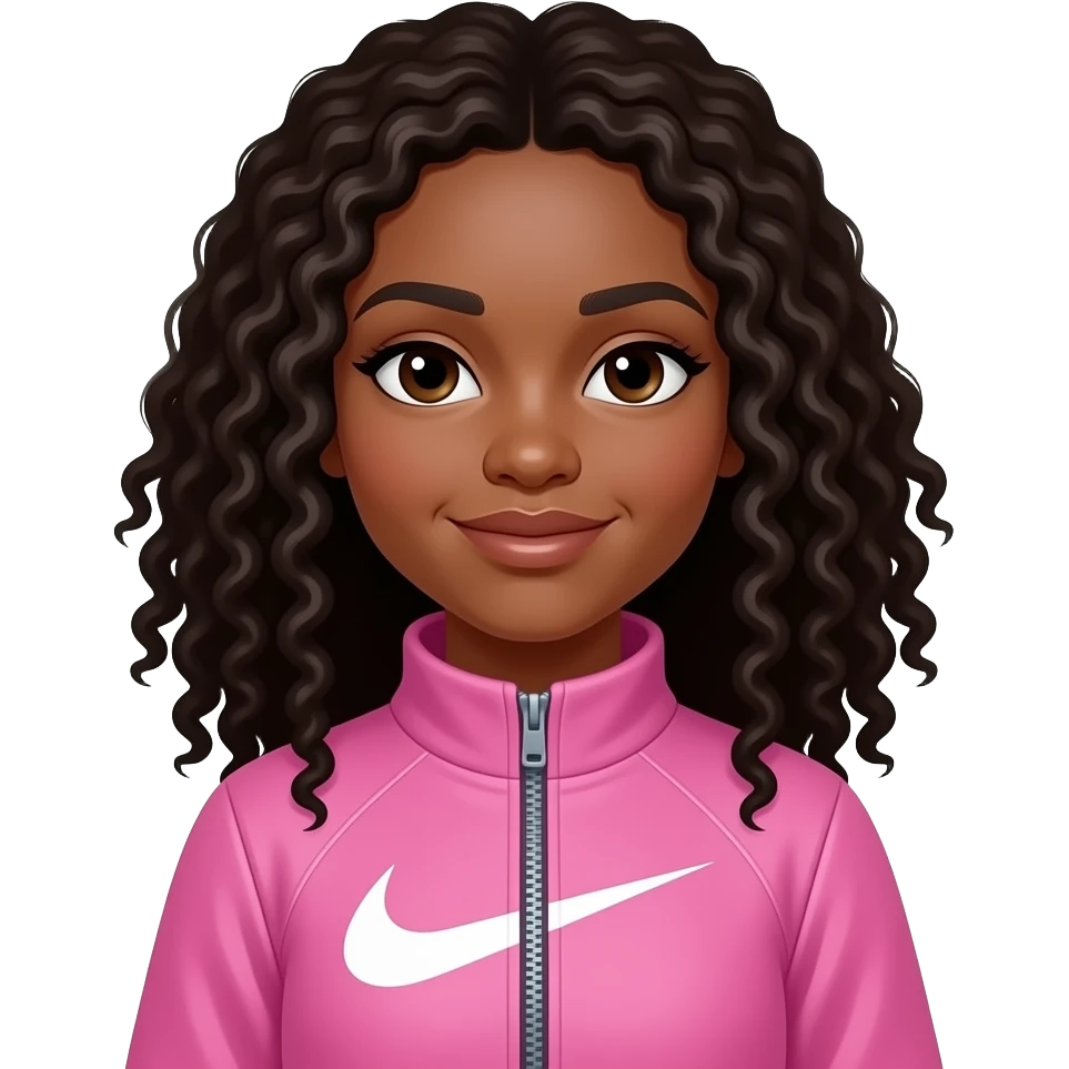 make a black girl with straight hair with some curls with pink nike zip up emoji