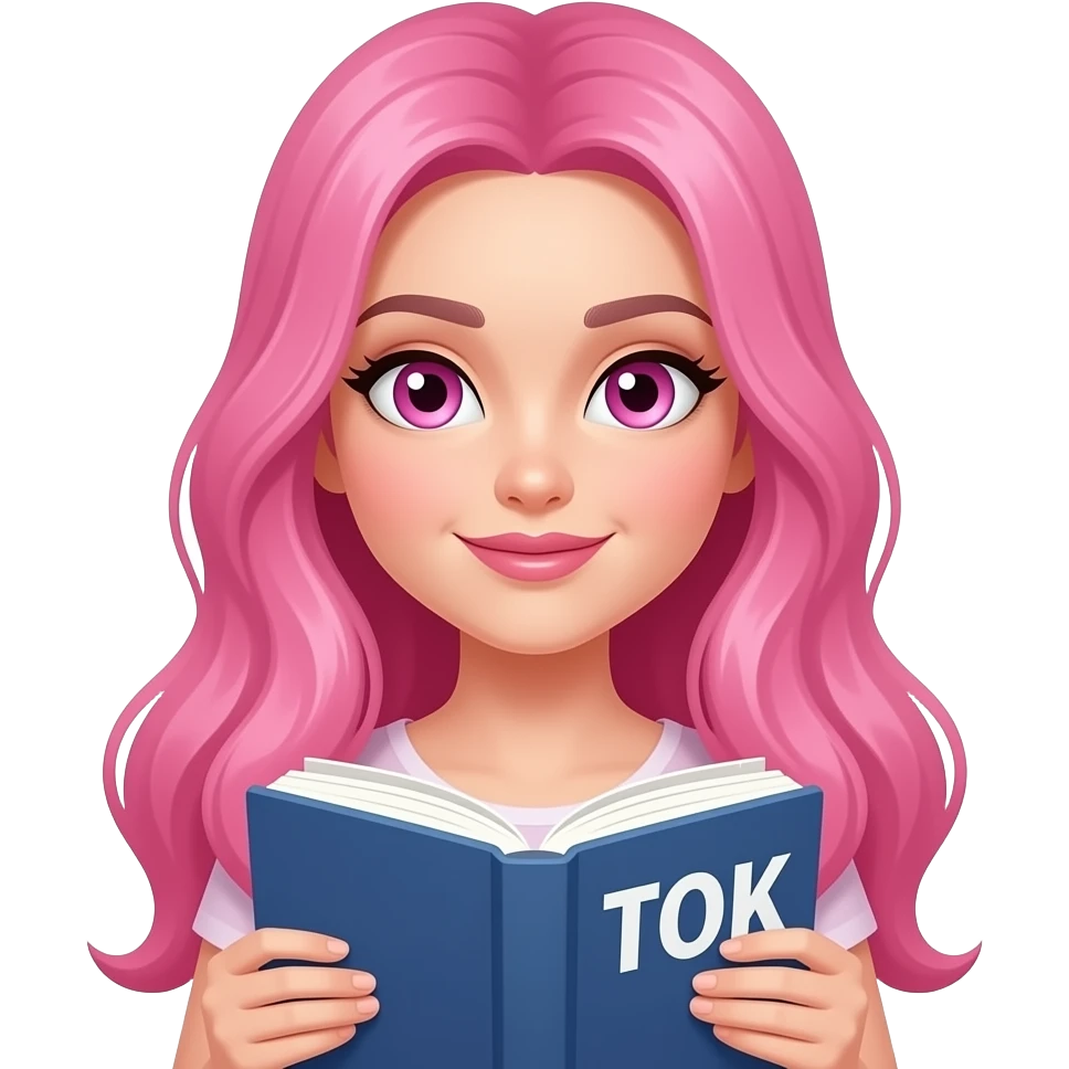 sexy girl with long pink hair and pink eyes holding a -BOOKTOK- emoji