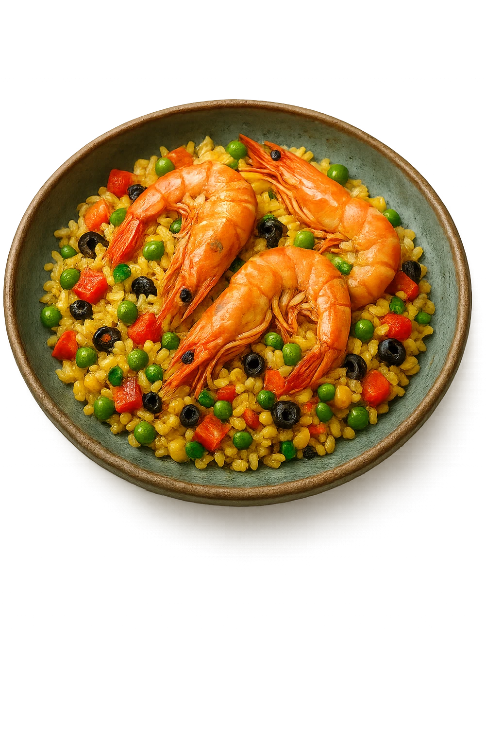 Riso Freddo stile Paella con Mazzancolle in un piatto emoji