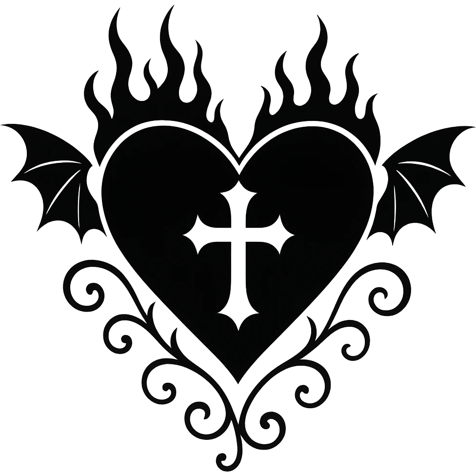 goth black white heart  , remove background  emoji