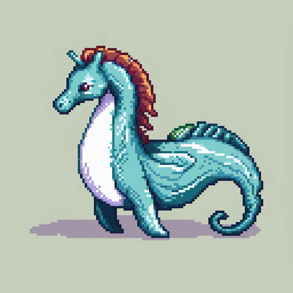 A mythical sea horse creature with whale tail and horse upper body, fantasy aquatic creature emoji