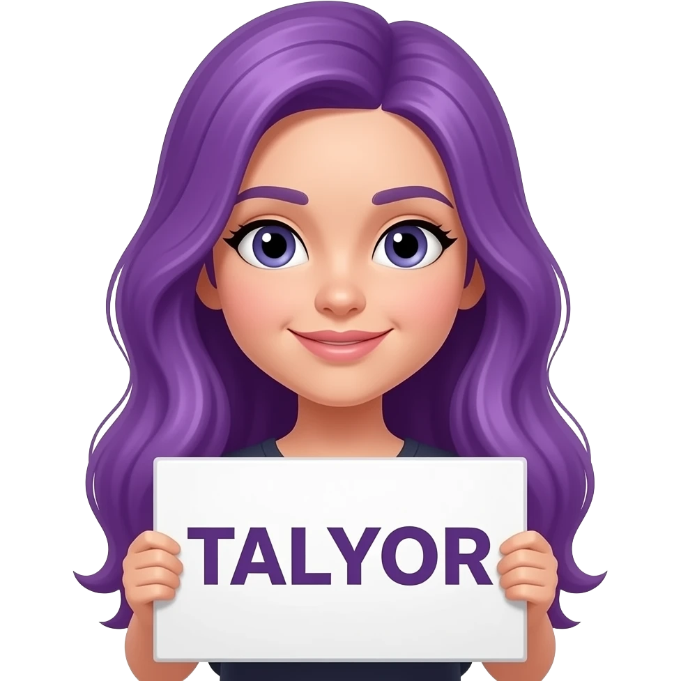 girl with long purple hair with a TALYOR sign emoji
