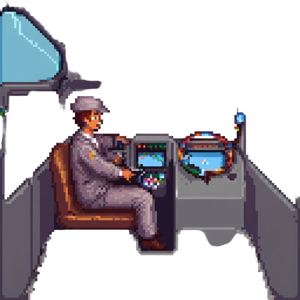 pixel art bus driver, sitting at the wheel, transparent background emoji