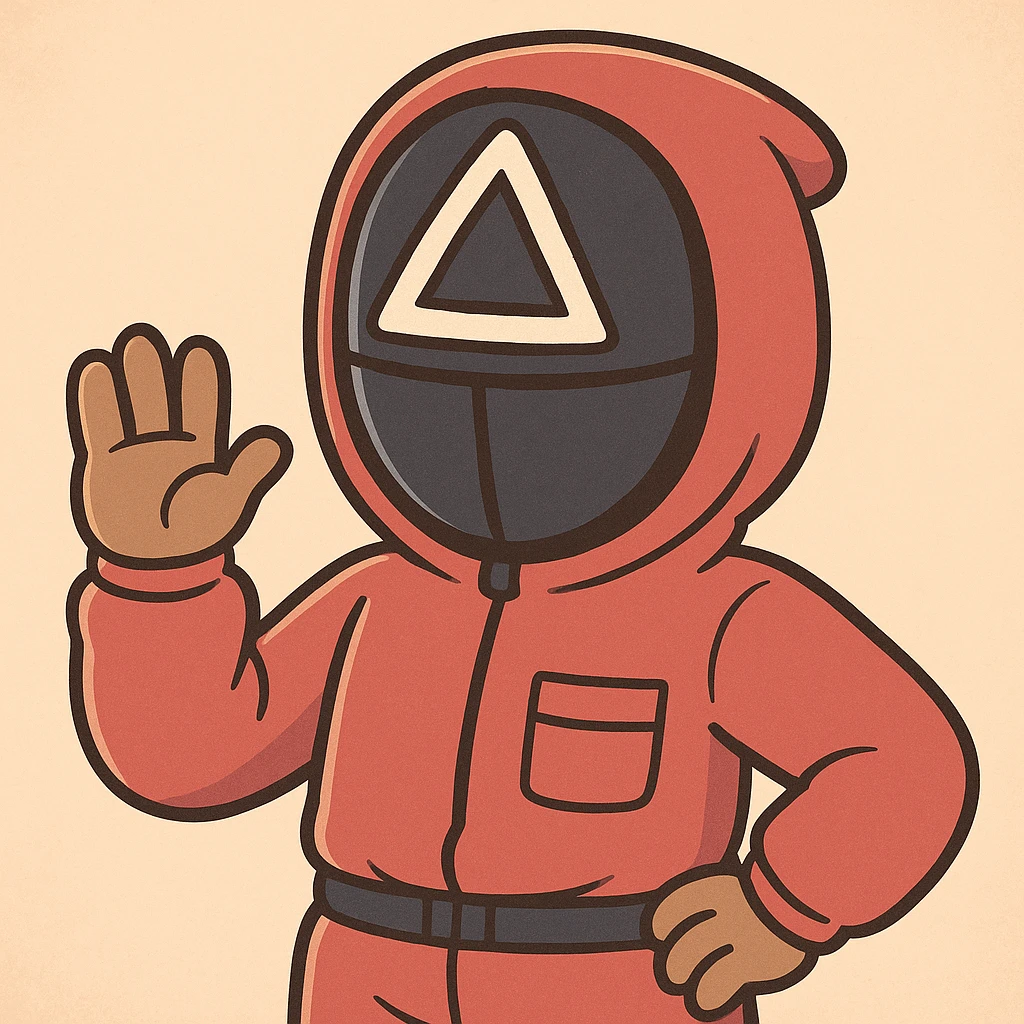 Squid Game guard with triangle mask, playful cartoon style emoji
