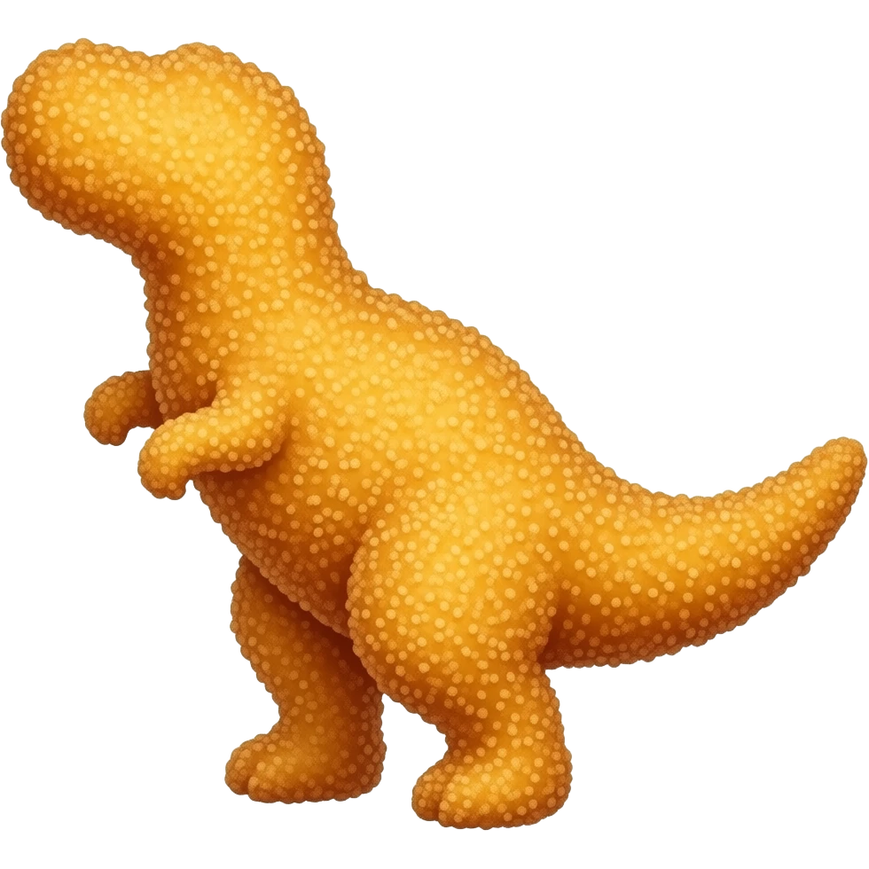 chicken nugget in the shape of the silhouette of a dinosaur with a crispy crust emoji