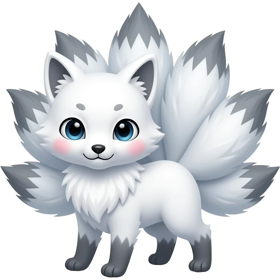 Baby white kitsune nine tails grey paws emoji