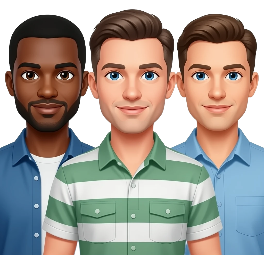 3 guys, 1 lighter skin black and 2 white In different clothing emoji