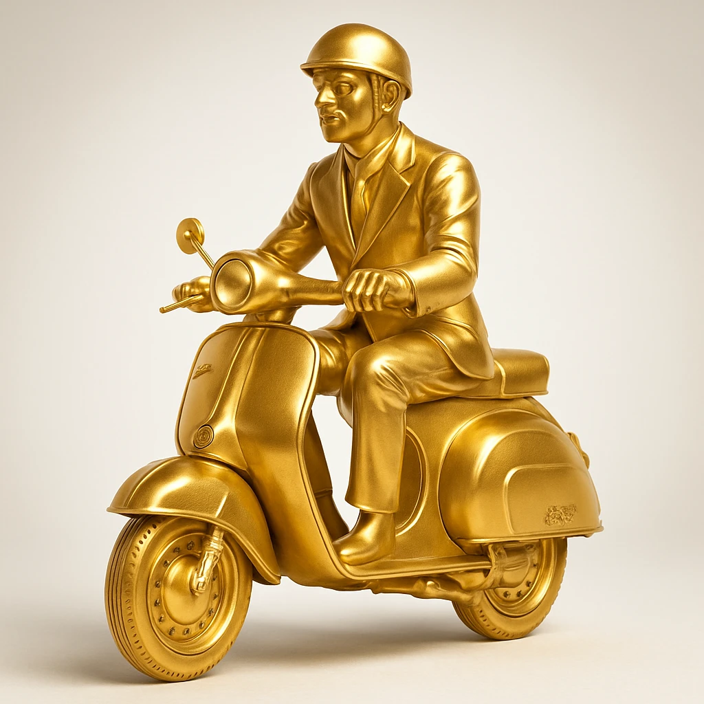 man and his pet dog riding a vespa emoji