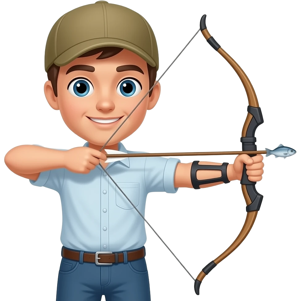 a guy with a fishing bow with a small fish on the arrow emoji