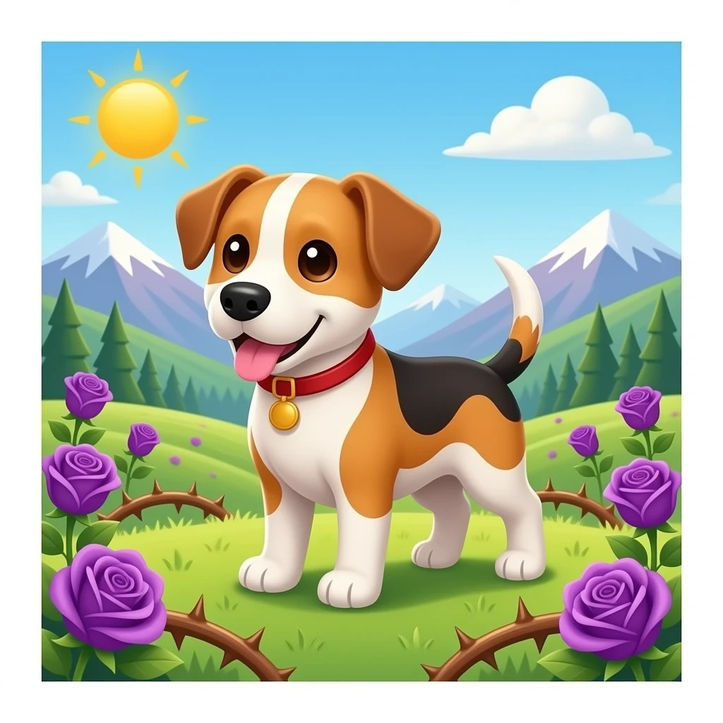 Cute dogs with Valley of thorns with purple roses emoji