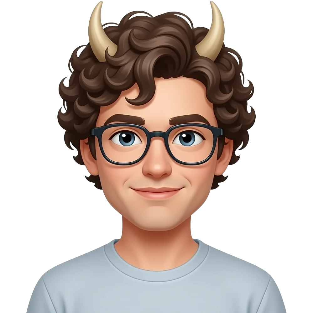 곱슬머리에 뿔테안경을 쓴 20대 남자 emoji