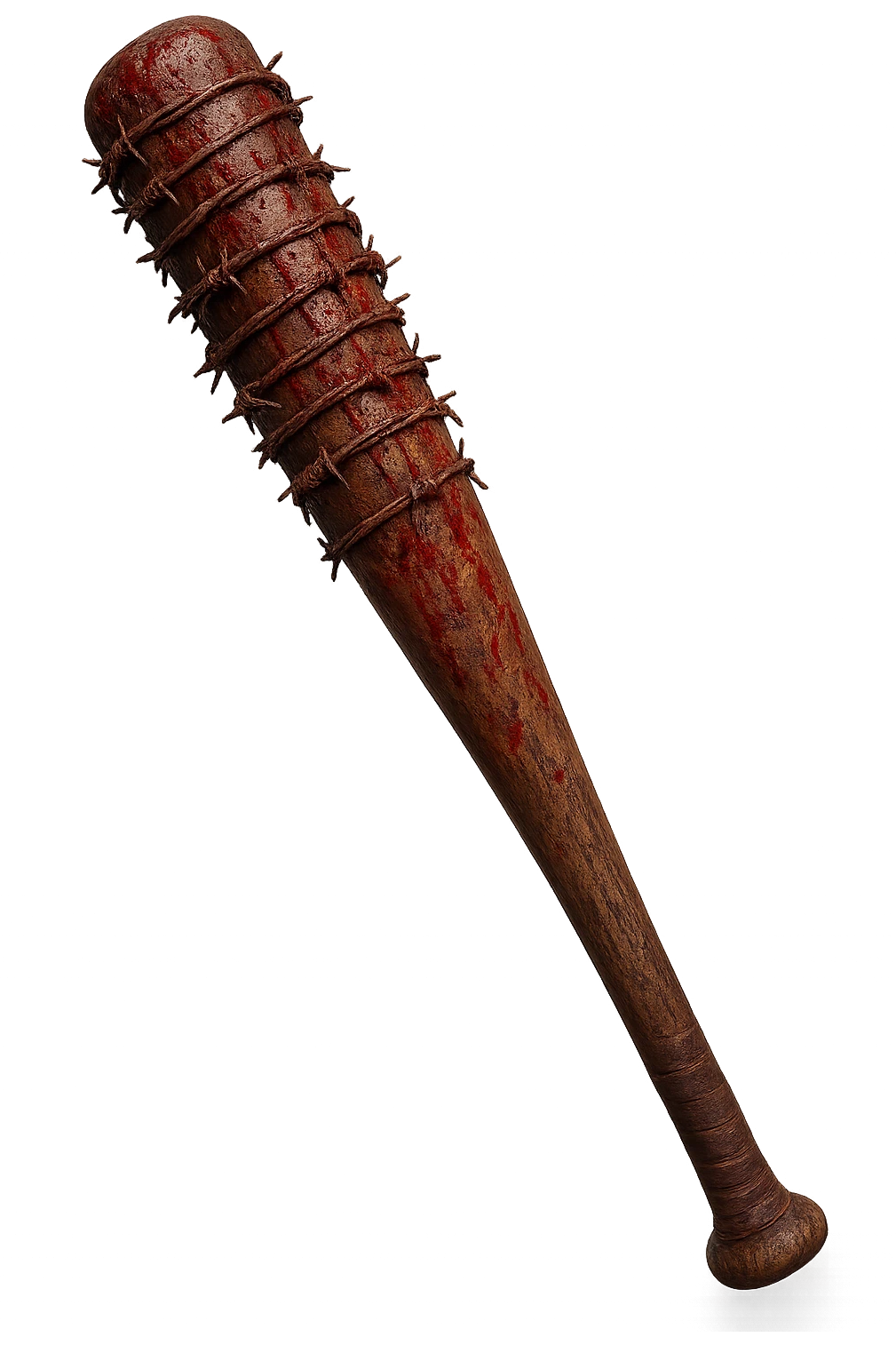 Realistic baseball bat covered in barbed wire, bloodstained, inspired by Lucille, on a transparent background emoji