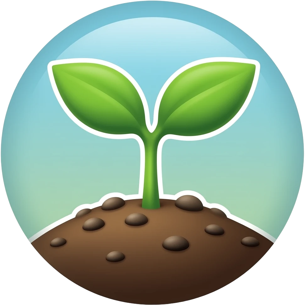 Simple and minimalistic sticker of a sprout growing out of soil, white outline, smooth gradients or solid colours emoji