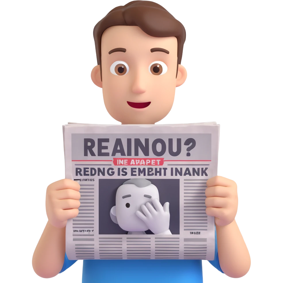 a person holding a newspaper up to their face as if reading, only hands and newspaper visible, 3d animation style emoji