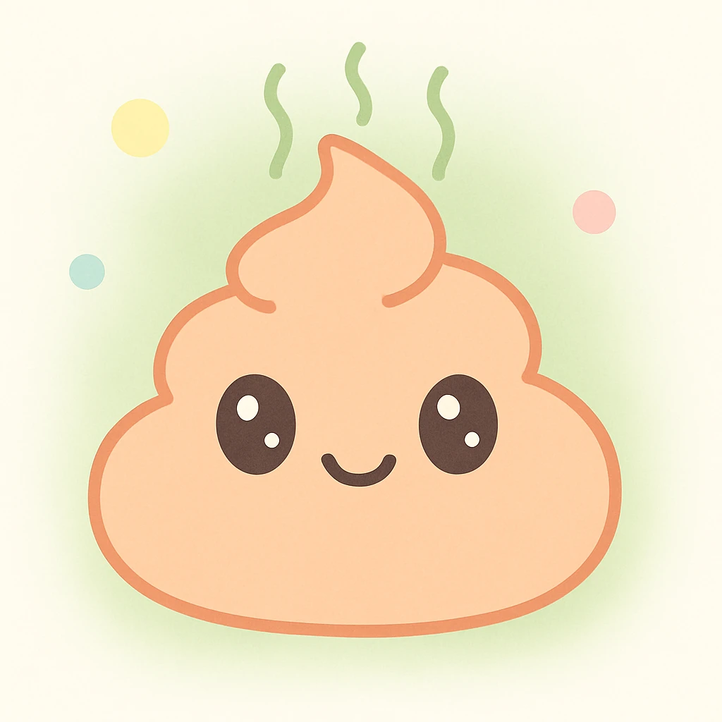 Make a kawaii style poop emoji look stinky by adding green stink lines and a slight haze around it, while keeping the cute smiling face and pastel colors intact. emoji