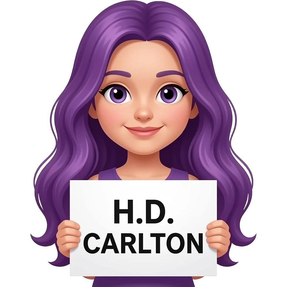 girl with long purple hair with a H.D. CARLTON sign emoji