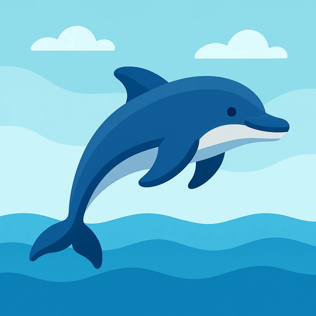 Flat design style dolphin in the water emoji