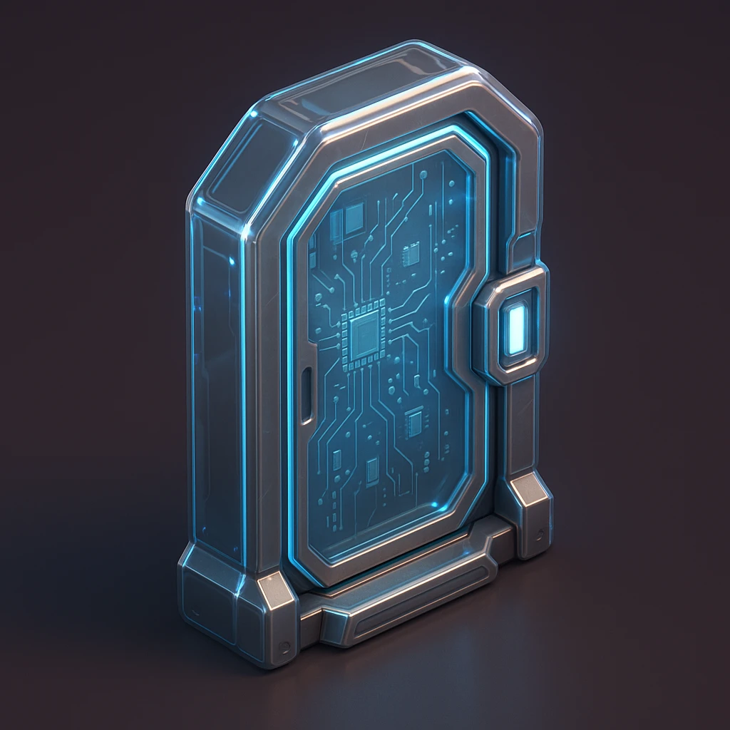 a door in a futuristic sci-fi style, metallic, glowing accents emoji