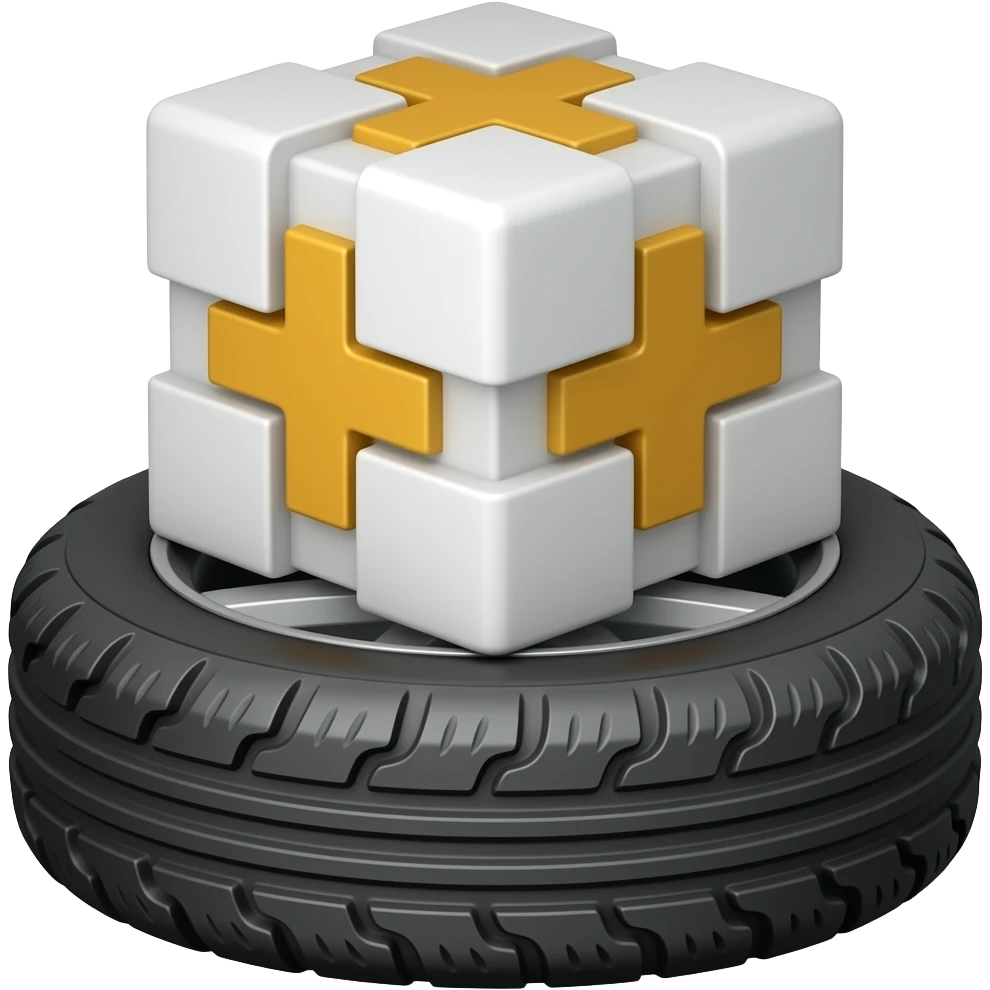 cube machine on tires emoji