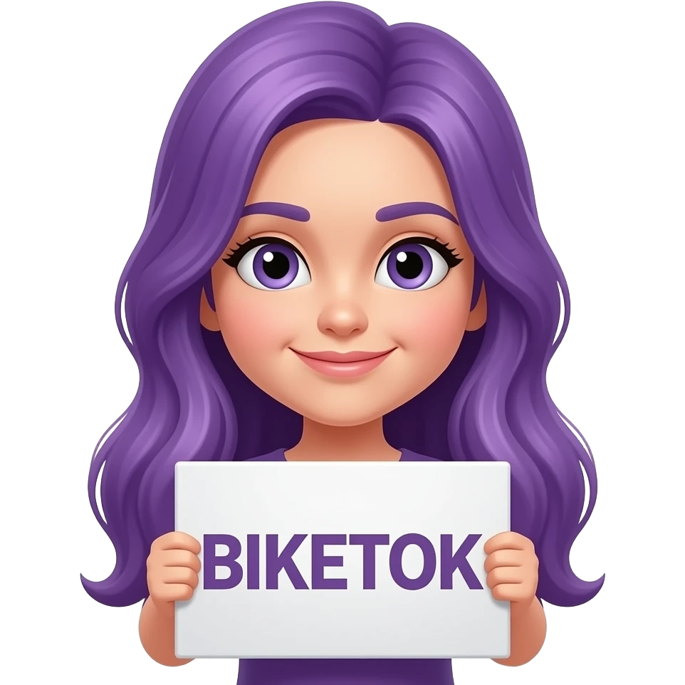 girl with long purple hair with a BIKETOK sign emoji