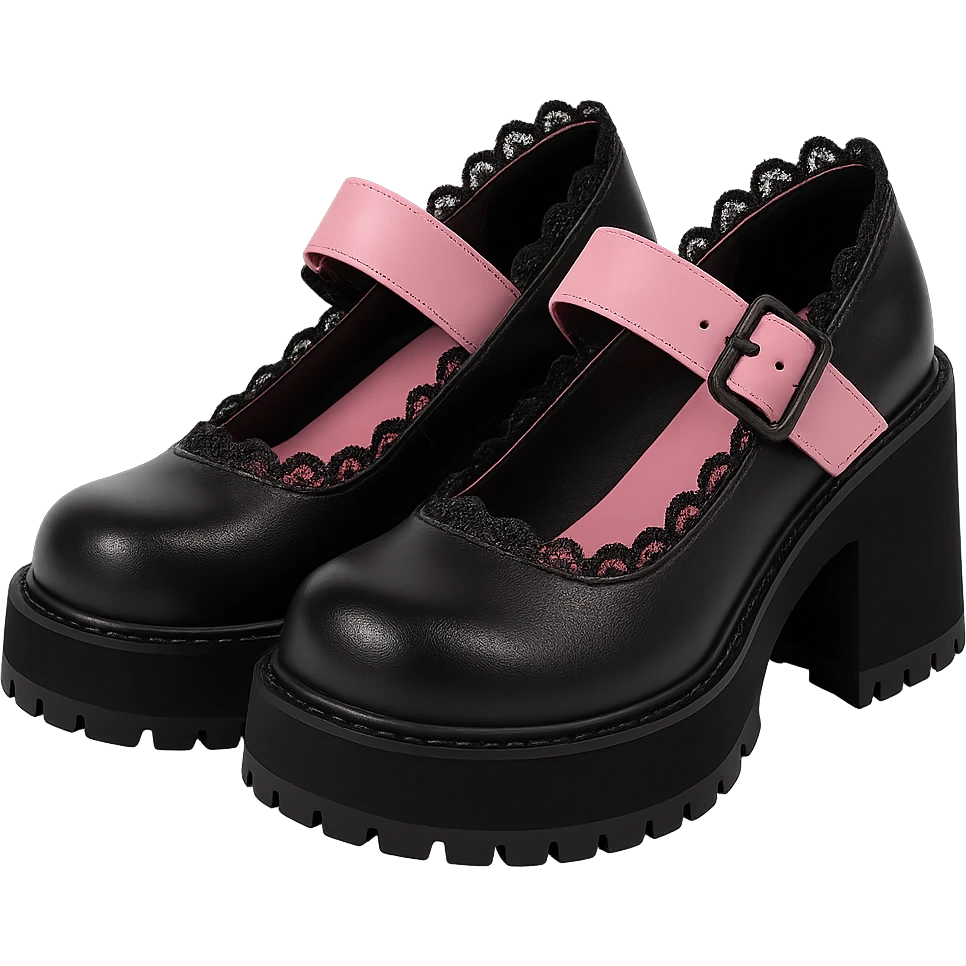 BLACKPINK-inspired gothic shoes, no hearts, black and pink, cute, remove background emoji