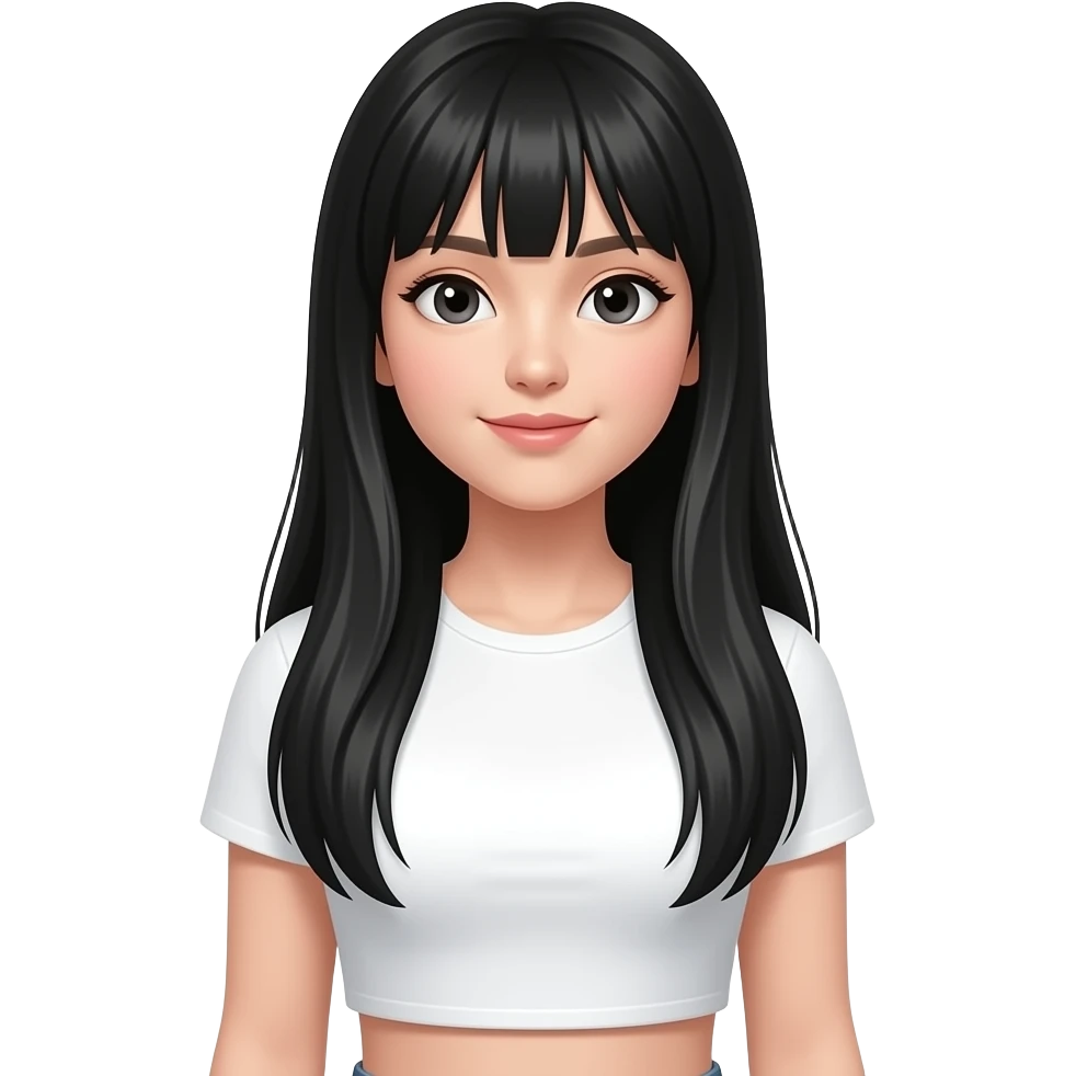 chica de pelo muy largo negro y muy liso y crot top blanca emoji