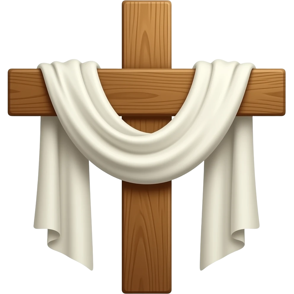 a cross with a linen cloth hung on the sides of the cross emoji