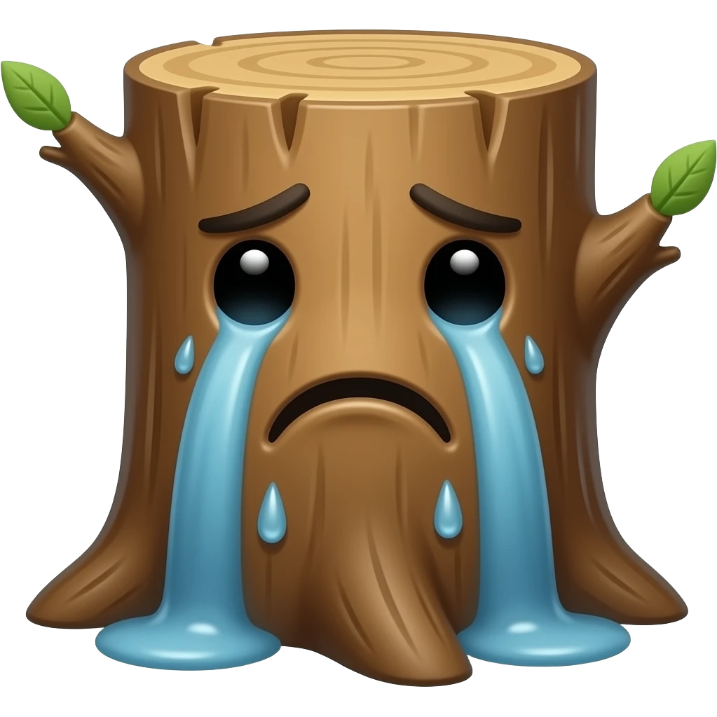 a crying tree trunk emoji