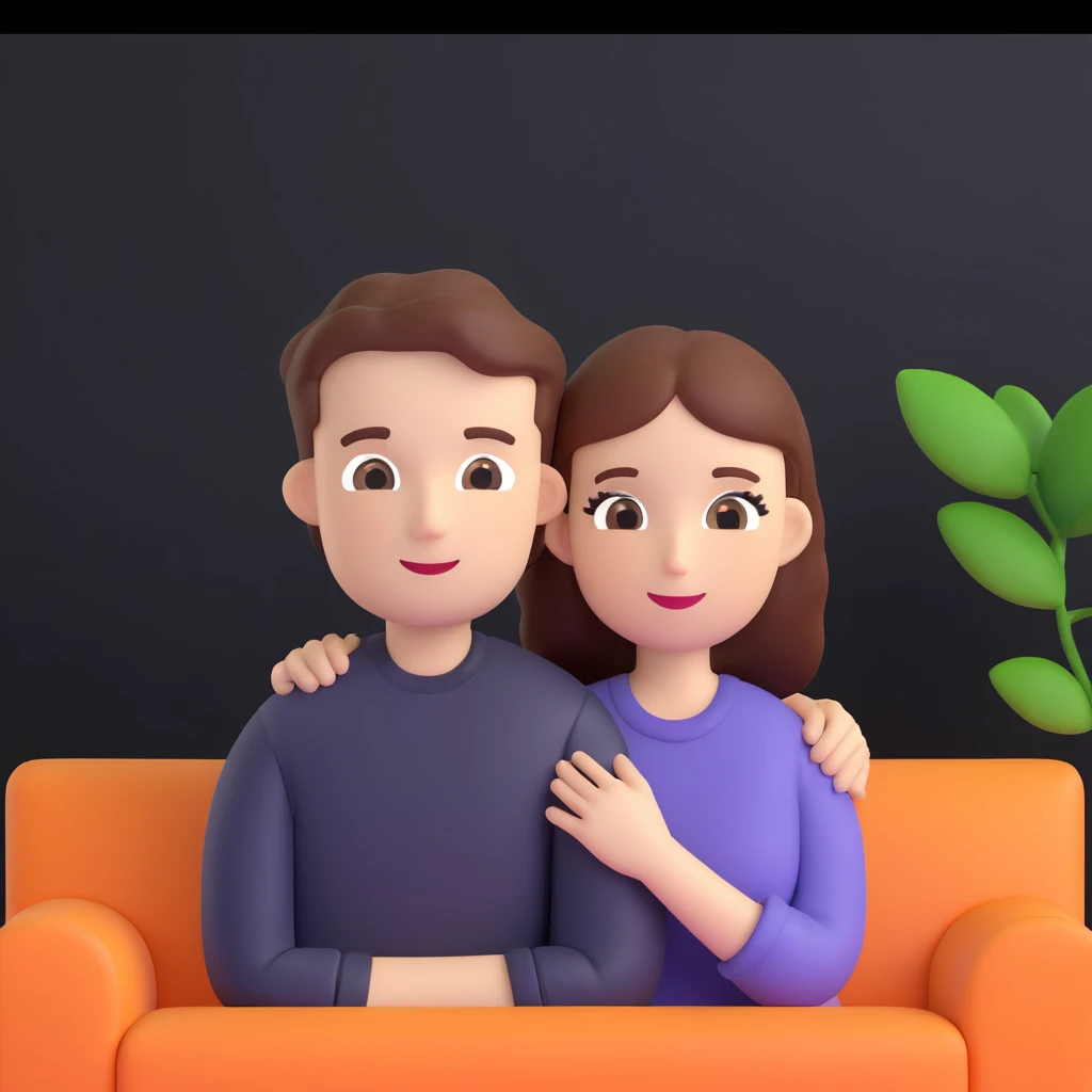 couple posing, close up pose, living room background emoji