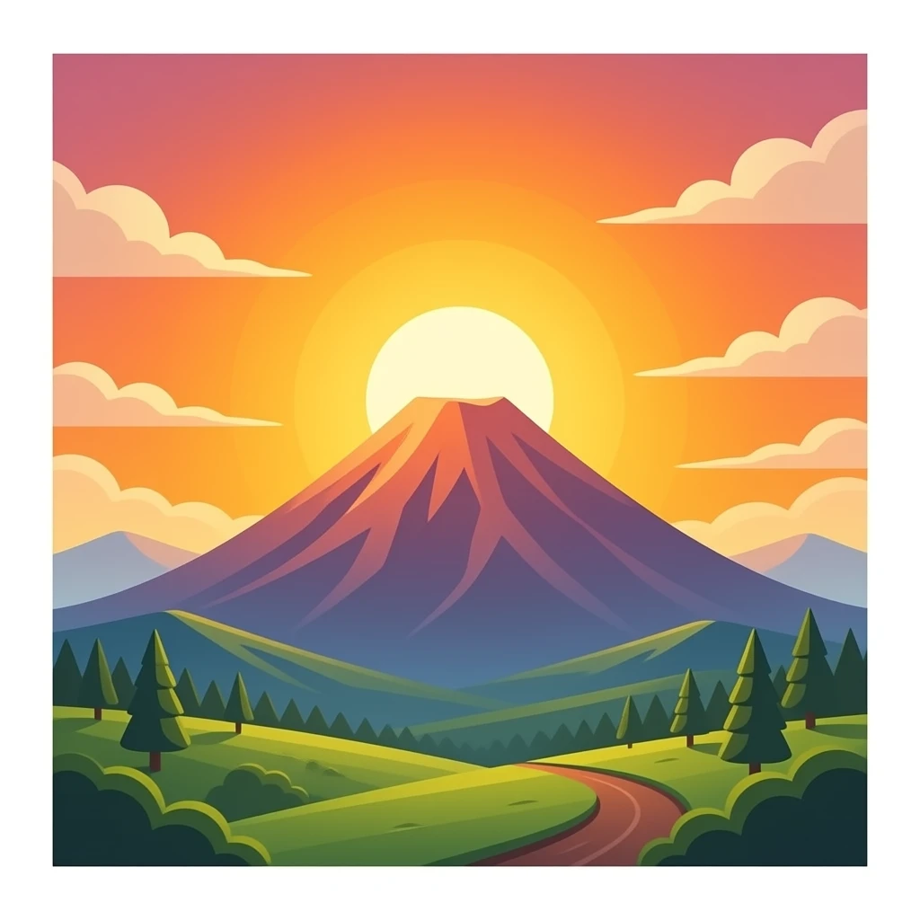 sunrise behind volcano 3d emoji