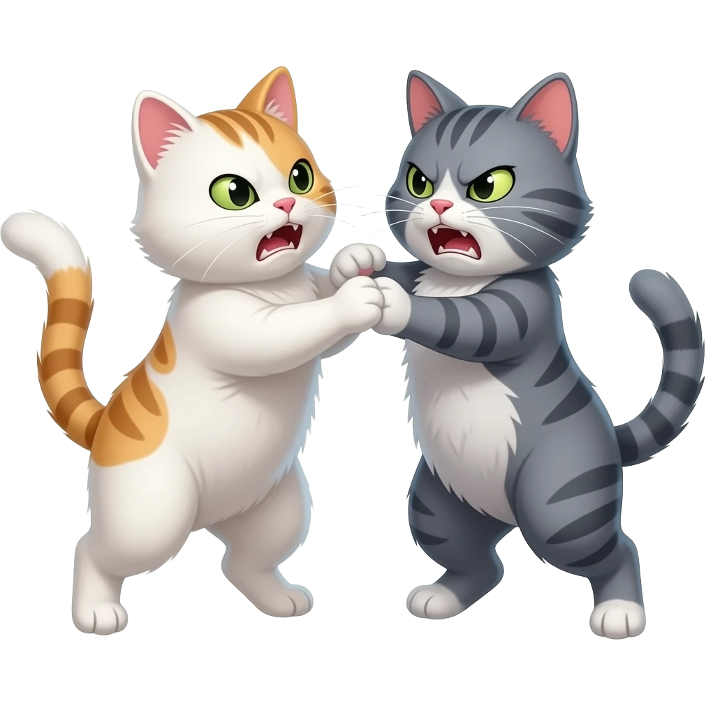 Gato blanco totalmente y gato gris jugando enojados emoji
