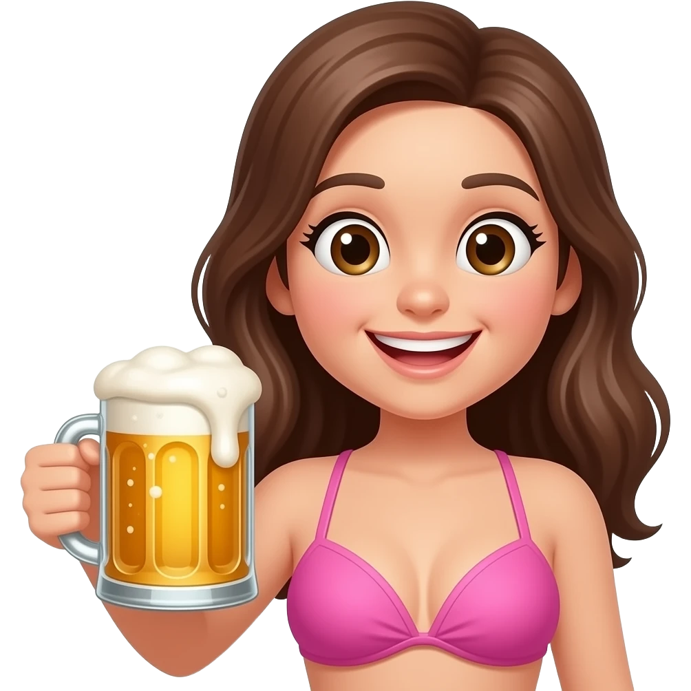 girl holding beer and wearing pink top bikini face like ios emoji emoji