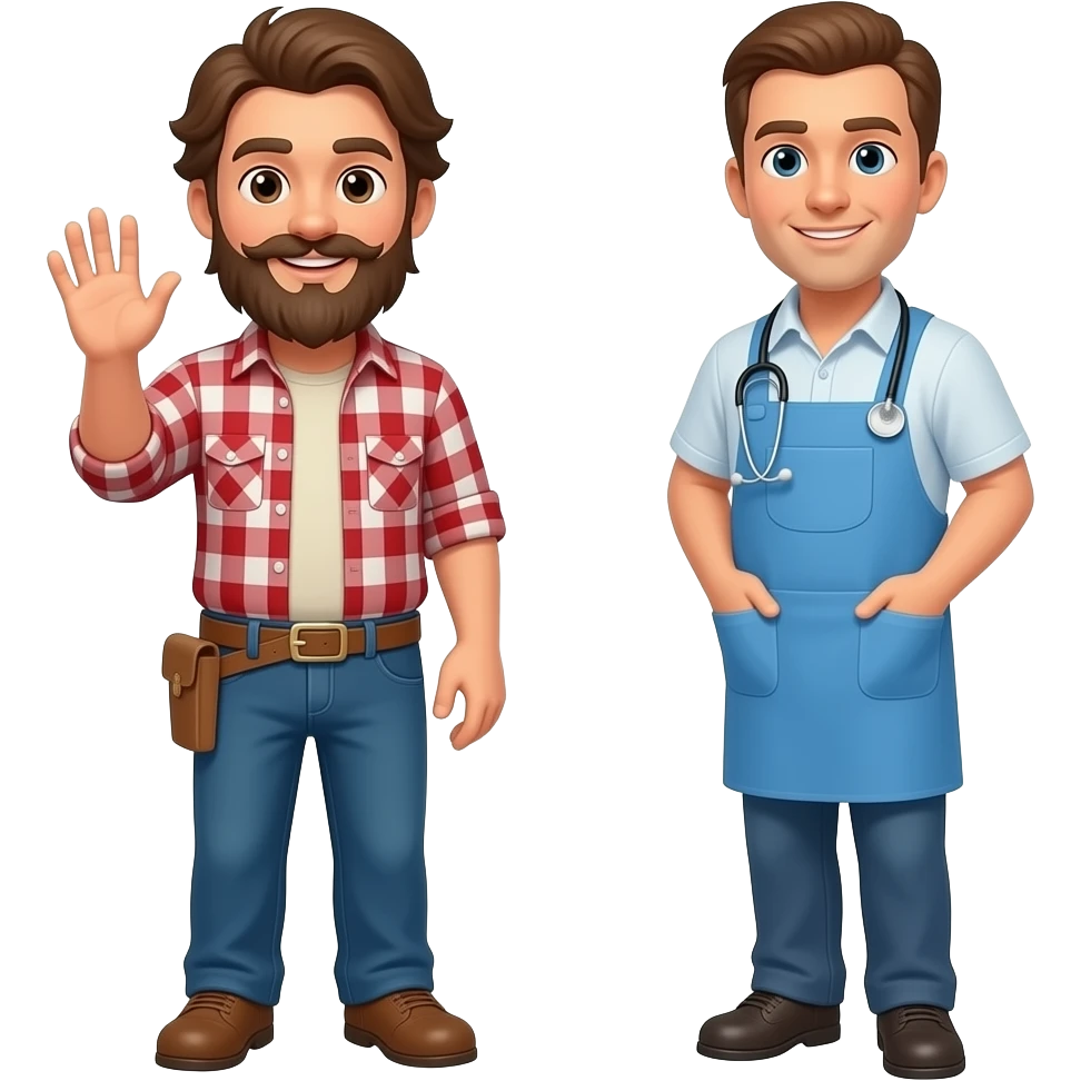 hillbilly with beard waving hi AR clerk young brown hair brown beard emoji